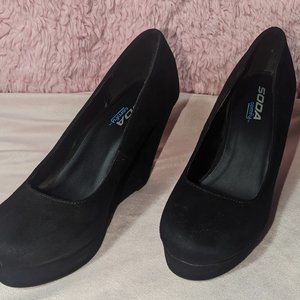 Soda black suede wedge heels